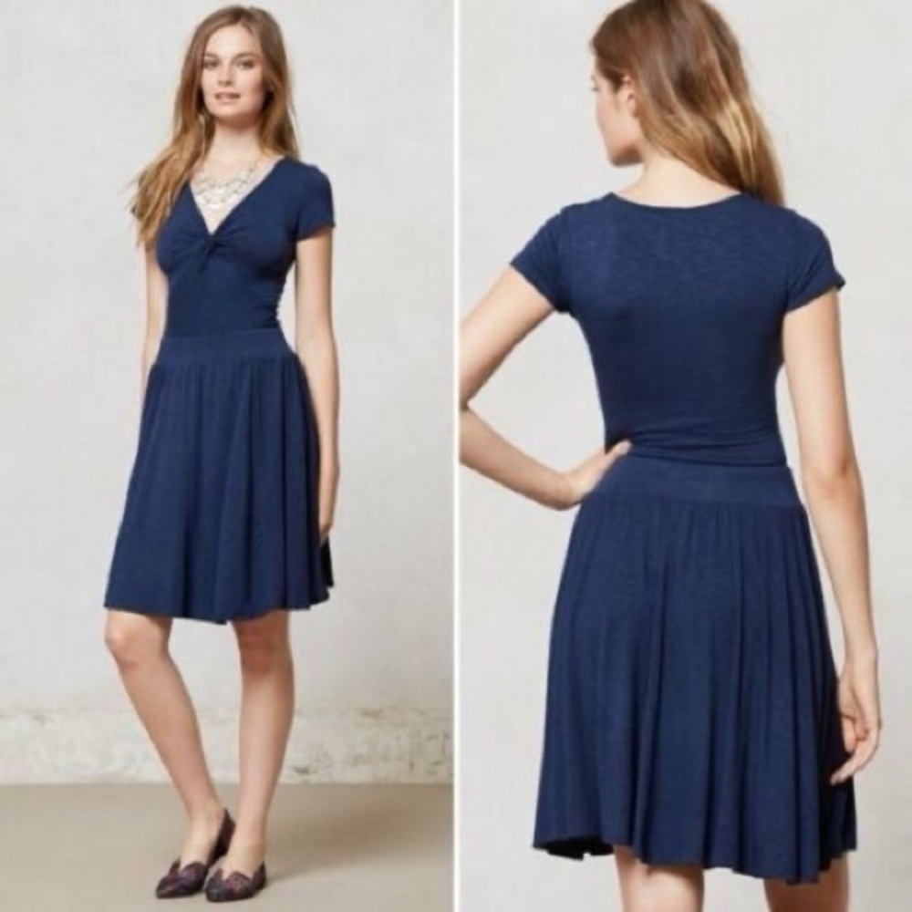 DOLAN T-Shirt Navy Blue Dress Anthropologie Twist V Neck Casual Stretchy Size S - Picture 1 of 5